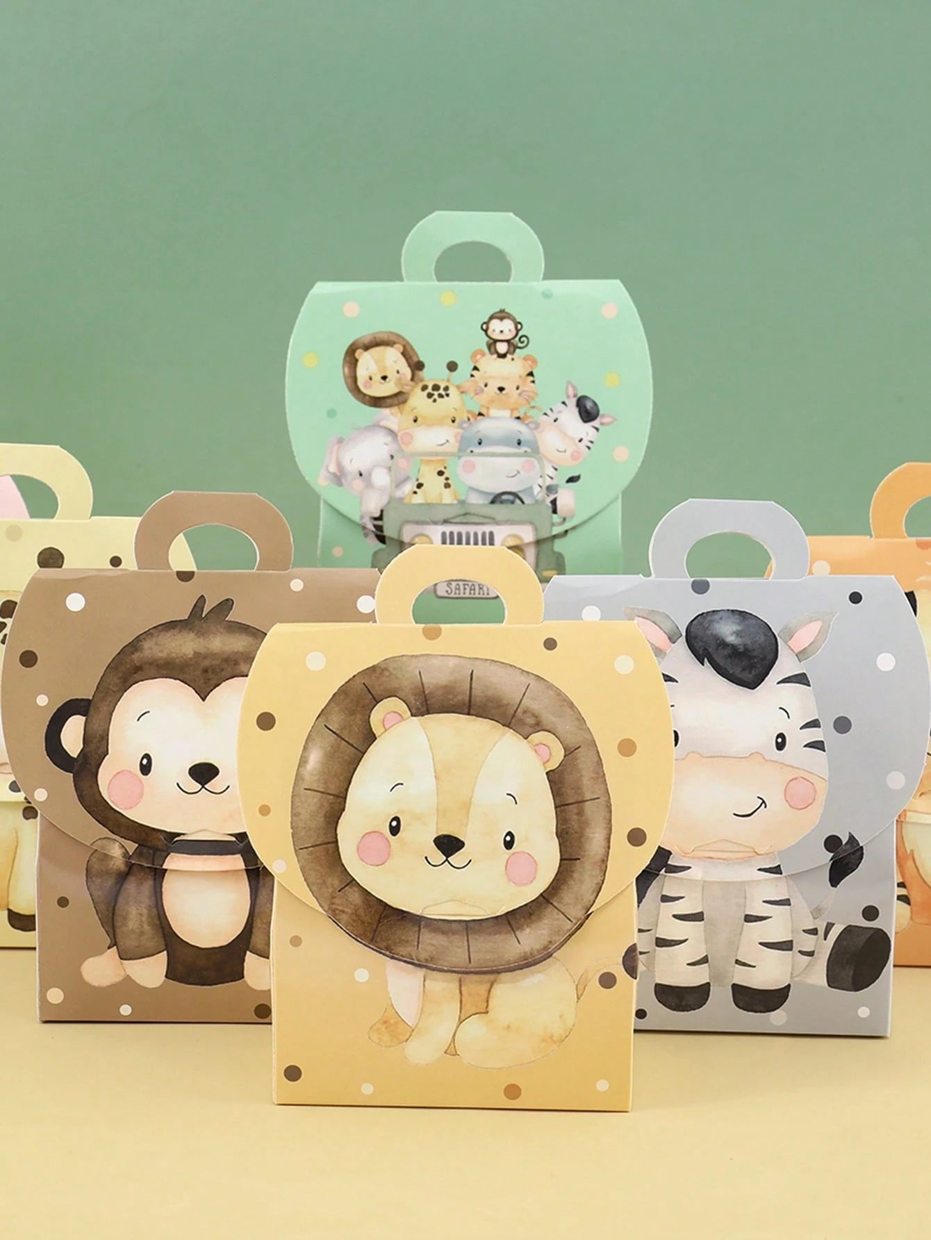 8pcs Jungle Animal Theme Gift Boxes With Handles, Jungle Adventure Theme Birthday Gift Bags, Baby Shower Decor Gift Boxes, Gender Reveal Party Candy Bags, Party Favor Bags, 1st Birthday Party Supplies