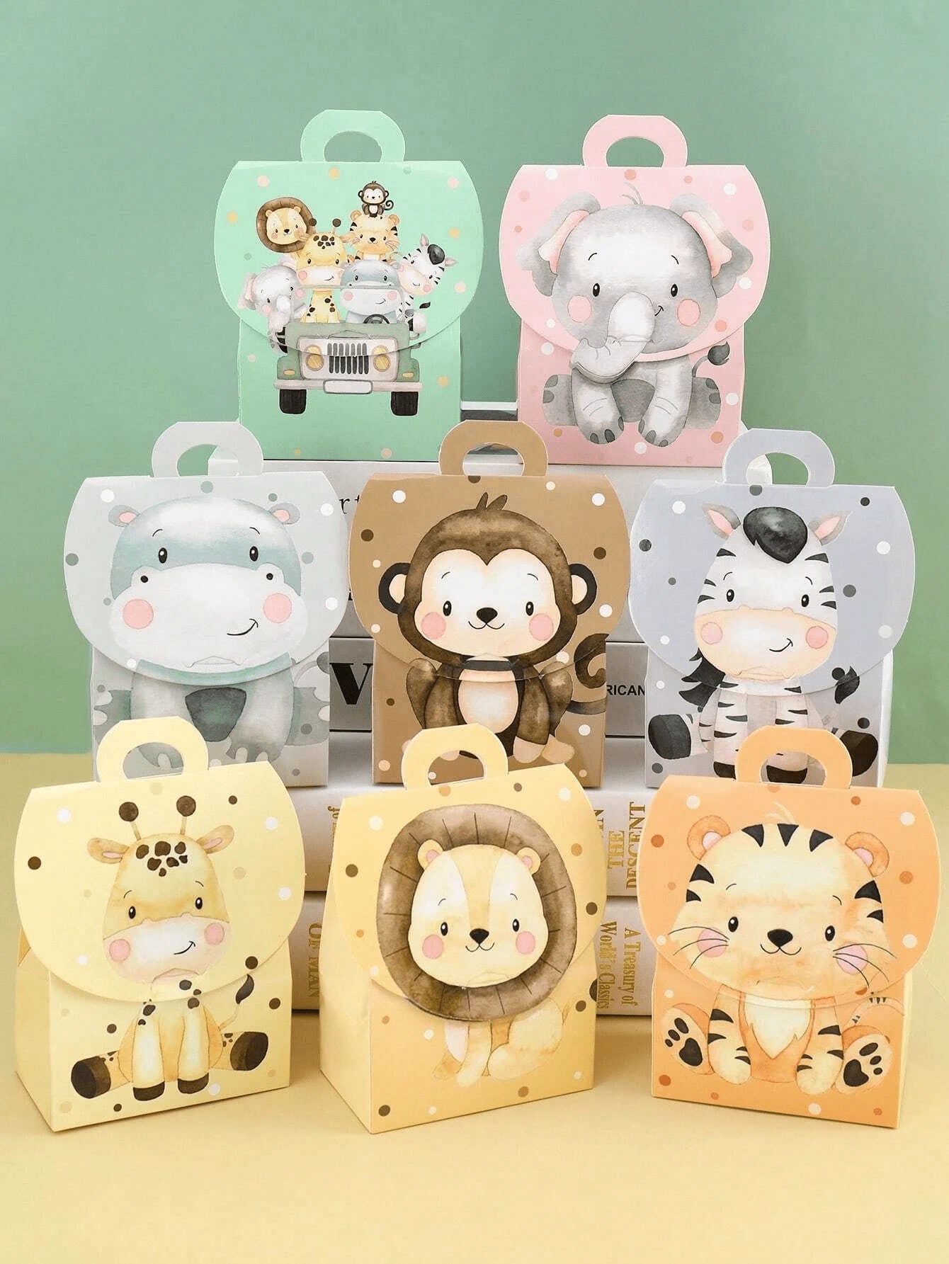 8pcs Jungle Animal Theme Gift Boxes With Handles, Jungle Adventure Theme Birthday Gift Bags, Baby Shower Decor Gift Boxes, Gender Reveal Party Candy Bags, Party Favor Bags, 1st Birthday Party Supplies