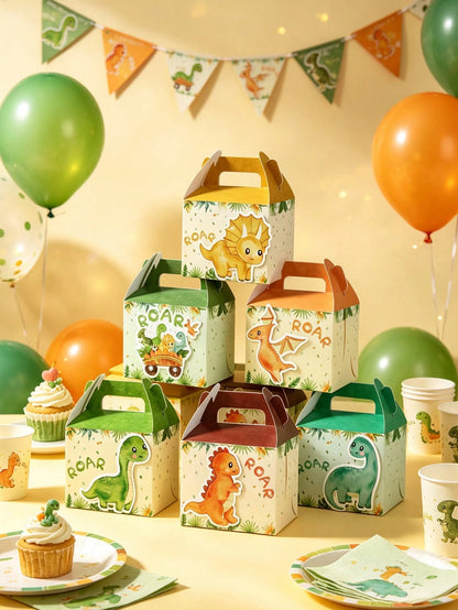 8pcs Jungle Animal Theme Gift Boxes With Handles, Jungle Adventure Theme Birthday Gift Bags, Baby Shower Decor Gift Boxes, Gender Reveal Party Candy Bags, Party Favor Bags, 1st Birthday Party Supplies