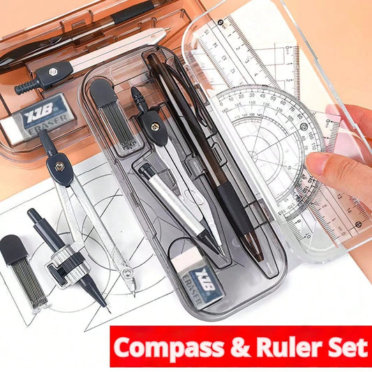 8pcs/Set Minimalist Transparent Compass And Ruler Set, Precise Drawing Tools, Designed For Students, Suitable For Student Use, School Math And Geometry Homework, Back To School Essential