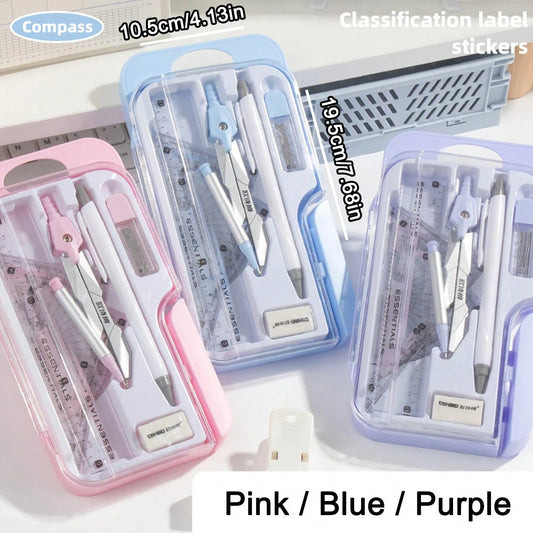 8pcs/Set Minimalist Transparent Compass & Ruler Set, Precise Drawing Tools Designed For Students, Suitable For School Math & Geometry Homework, Back To School