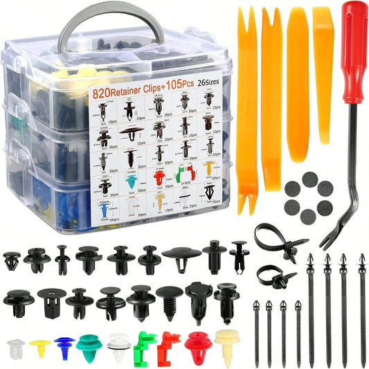 925Pcs Car Bumper Retainer Clips Car Plastic Rivets Fasteners Push Fixing Kits Most Popular Sizes Car Push Rivet Set- Fits Common Makes Door Trims Mudguard Clips