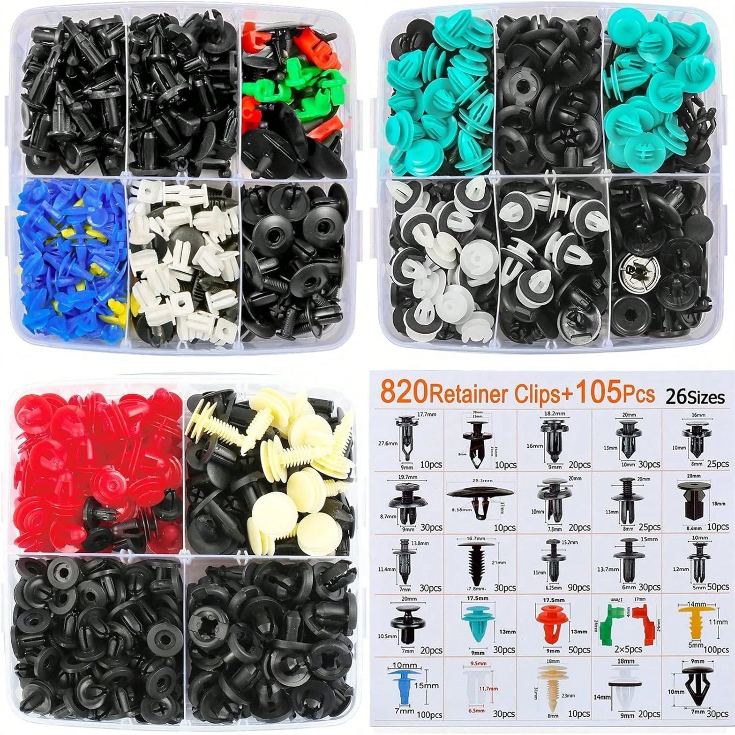 925Pcs Car Bumper Retainer Clips Car Plastic Rivets Fasteners Push Fixing Kits Most Popular Sizes Car Push Rivet Set- Fits Common Makes Door Trims Mudguard Clips