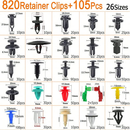 925Pcs Car Bumper Retainer Clips Car Plastic Rivets Fasteners Push Fixing Kits Most Popular Sizes Car Push Rivet Set- Fits Common Makes Door Trims Mudguard Clips