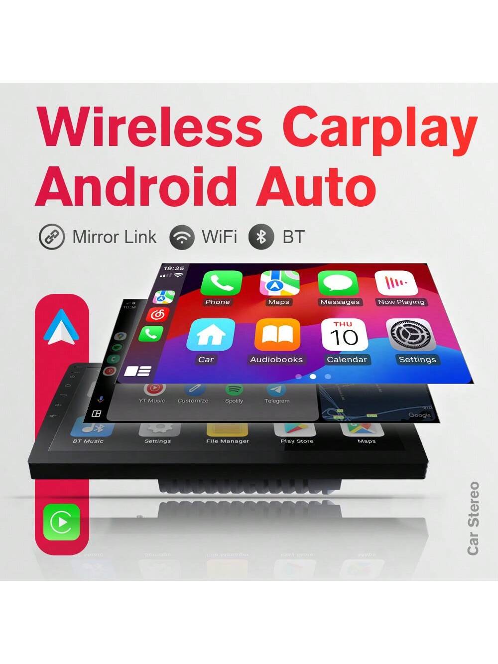 9INCH Double Din Car Stereo Wireless CarPlay Wireless Android Auto, Android 2+64G Touchscreen Car Radio Head Unit With Bluetooth 4.0, DSP, WiFi, HDCamera, Haudio