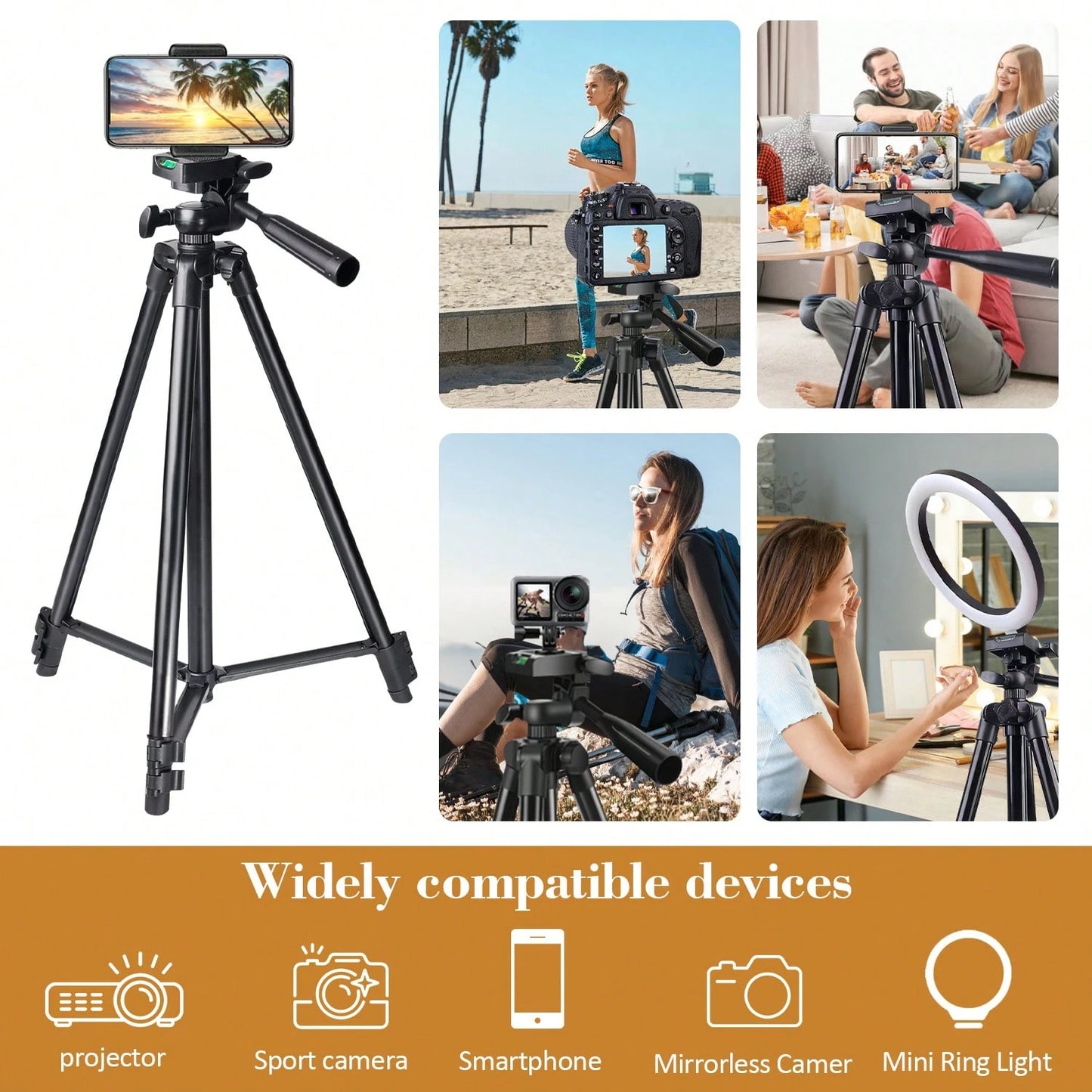 A 51 Inch Adjustable Travel Video Tripod, Mobile And Camera Tripod, Portable And Convenient, With Mobile Editing, Suitable For Meeting Recording And Outdoor Gift Live Streaming, DIY Fill Light, Widely