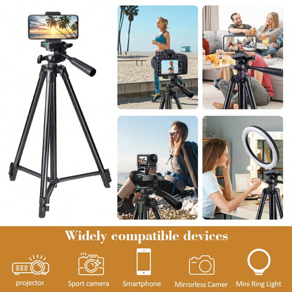 A 51 Inch Adjustable Travel Video Tripod, Mobile And Camera Tripod, Portable And Convenient, With Mobile Editing, Suitable For Meeting Recording And Outdoor Gift Live Streaming, DIY Fill Light, Widely