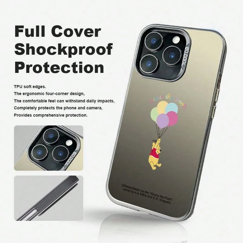 A Minimalist Unisex Black Phone Case With A Disney Winnie The Pooh Design, Made Of TPU In A Silver Finish. Comfortable To The Touch, Matte Finish, Cute And Exquisite, Balloon-Themed, Instagram-Worthy