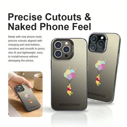 A Minimalist Unisex Black Phone Case With A Disney Winnie The Pooh Design, Made Of TPU In A Silver Finish. Comfortable To The Touch, Matte Finish, Cute And Exquisite, Balloon-Themed, Instagram-Worthy