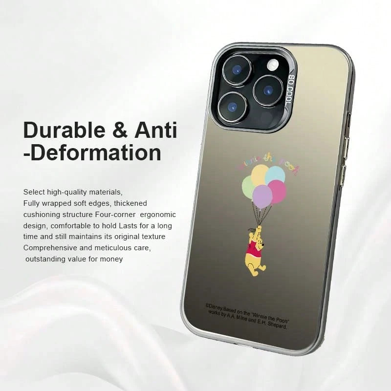 A Minimalist Unisex Black Phone Case With A Disney Winnie The Pooh Design, Made Of TPU In A Silver Finish. Comfortable To The Touch, Matte Finish, Cute And Exquisite, Balloon-Themed, Instagram-Worthy