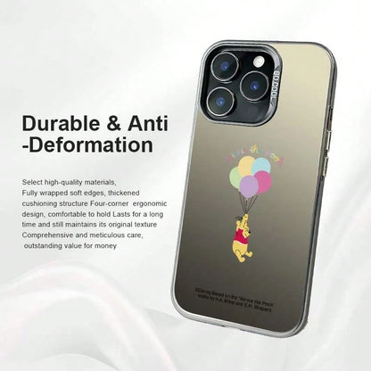 A Minimalist Unisex Black Phone Case With A Disney Winnie The Pooh Design, Made Of TPU In A Silver Finish. Comfortable To The Touch, Matte Finish, Cute And Exquisite, Balloon-Themed, Instagram-Worthy