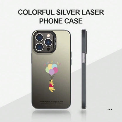 A Minimalist Unisex Black Phone Case With A Disney Winnie The Pooh Design, Made Of TPU In A Silver Finish. Comfortable To The Touch, Matte Finish, Cute And Exquisite, Balloon-Themed, Instagram-Worthy