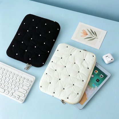 A New Embroidered Polka Dot Laptop Sleeve, Suitable For Use As A Tablet Case, Inner Pouch, And Laptop Compartment. It Features A Fashionable, Minimalist, And Fresh Style, Complemented By The Embroider