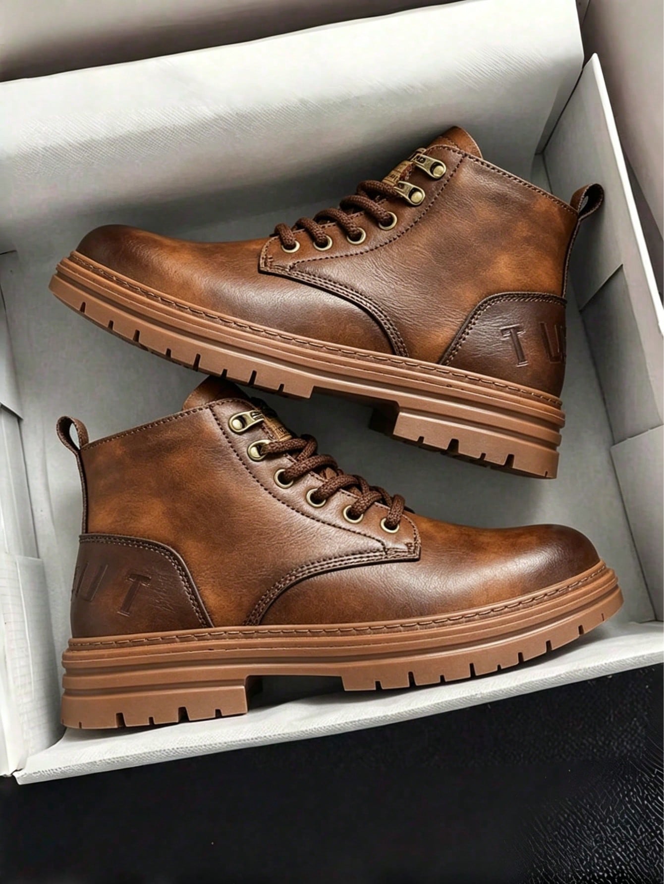 A Pair Street Lace Up Zipper Men's Boots Outdoor All-Seasnos Men's Short Boots