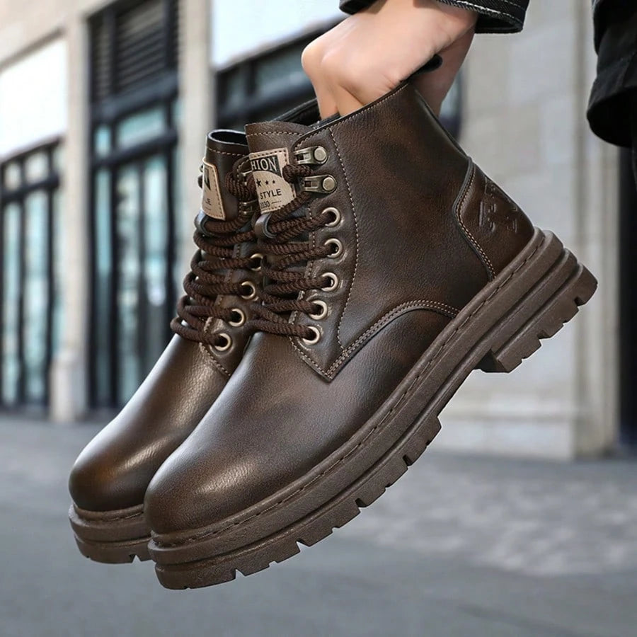 A Pair Street Lace Up Zipper Men's Boots Outdoor All-Seasnos Men's Short Boots