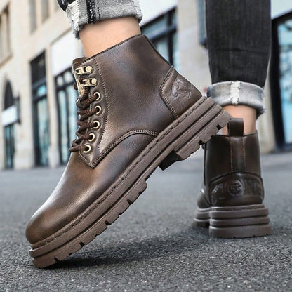 A Pair Street Lace Up Zipper Men's Boots Outdoor All-Seasnos Men's Short Boots