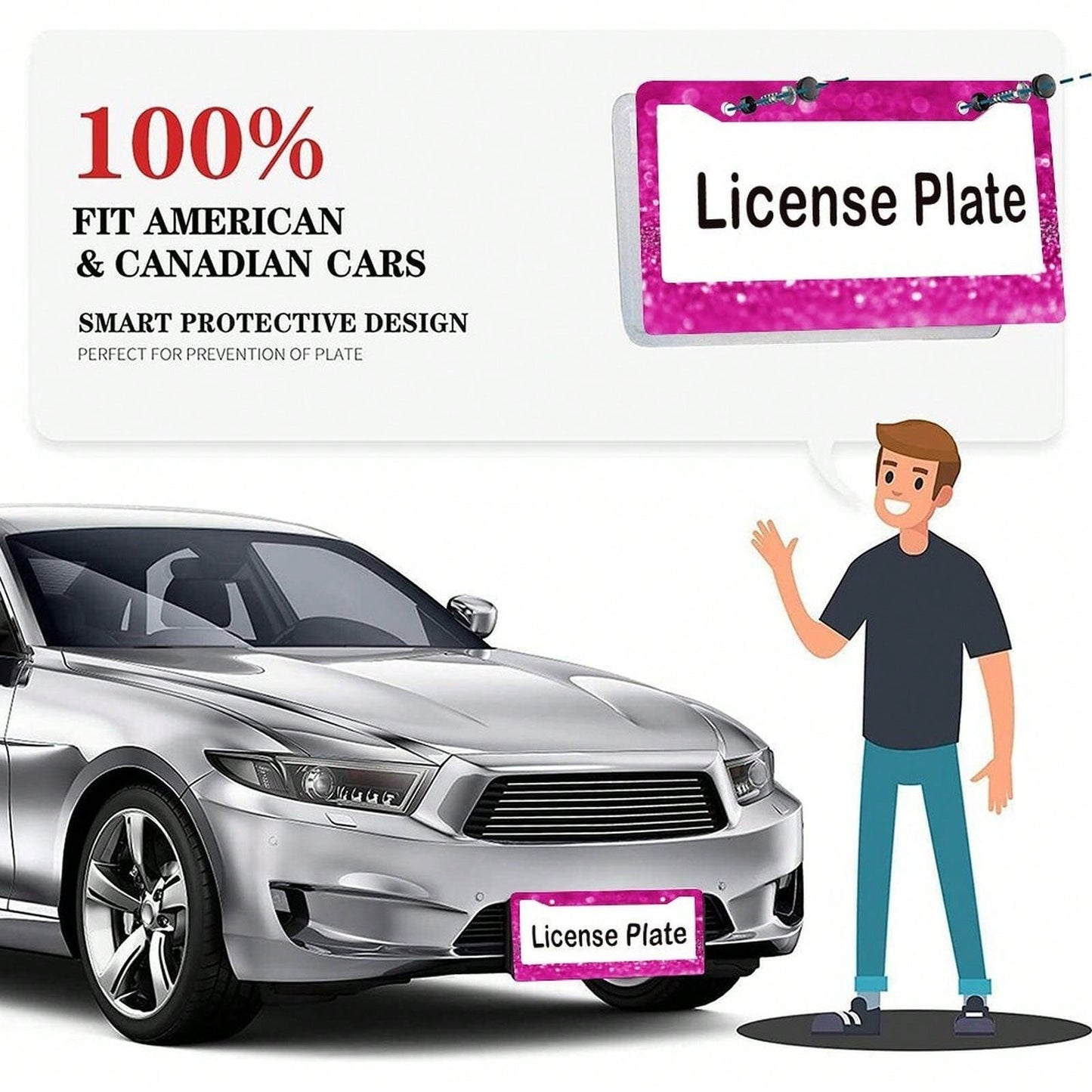 A Sturdy License Plate Frame, Rust-Proof And Adorned With Pink Sequins.Perfect For Front And Rear Plates, Easy To Install, Dimensions Are 6.3inch X 12.2inch (Compatible With The US And Canada)