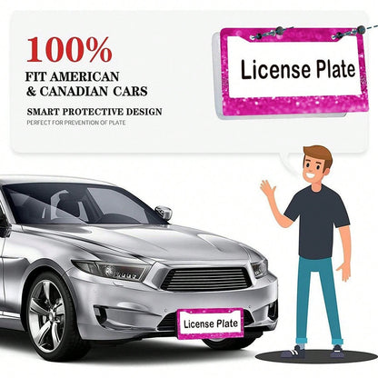 A Sturdy License Plate Frame, Rust-Proof And Adorned With Pink Sequins.Perfect For Front And Rear Plates, Easy To Install, Dimensions Are 6.3inch X 12.2inch (Compatible With The US And Canada)