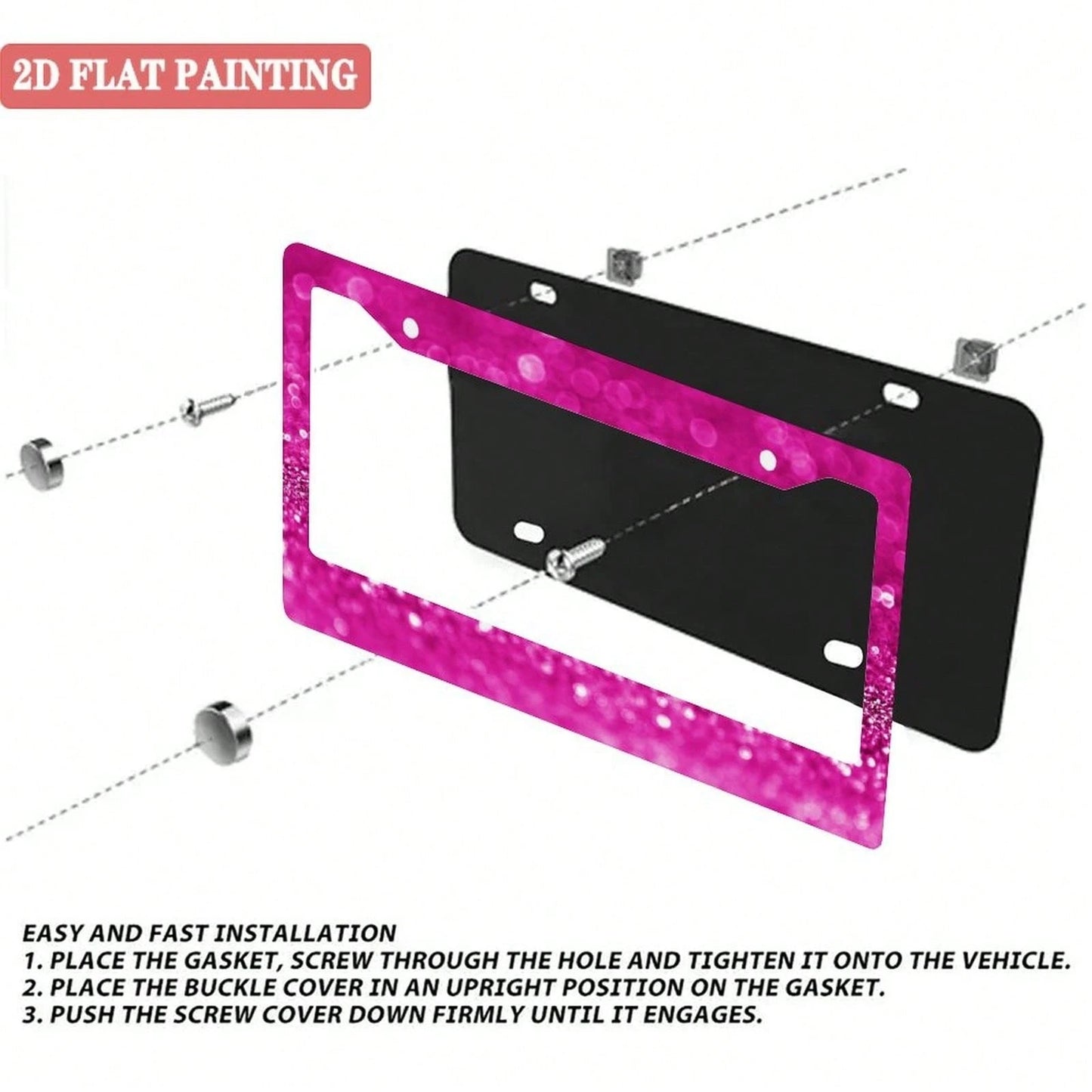 A Sturdy License Plate Frame, Rust-Proof And Adorned With Pink Sequins.Perfect For Front And Rear Plates, Easy To Install, Dimensions Are 6.3inch X 12.2inch (Compatible With The US And Canada)