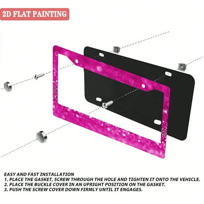 A Sturdy License Plate Frame, Rust-Proof And Adorned With Pink Sequins.Perfect For Front And Rear Plates, Easy To Install, Dimensions Are 6.3inch X 12.2inch (Compatible With The US And Canada)