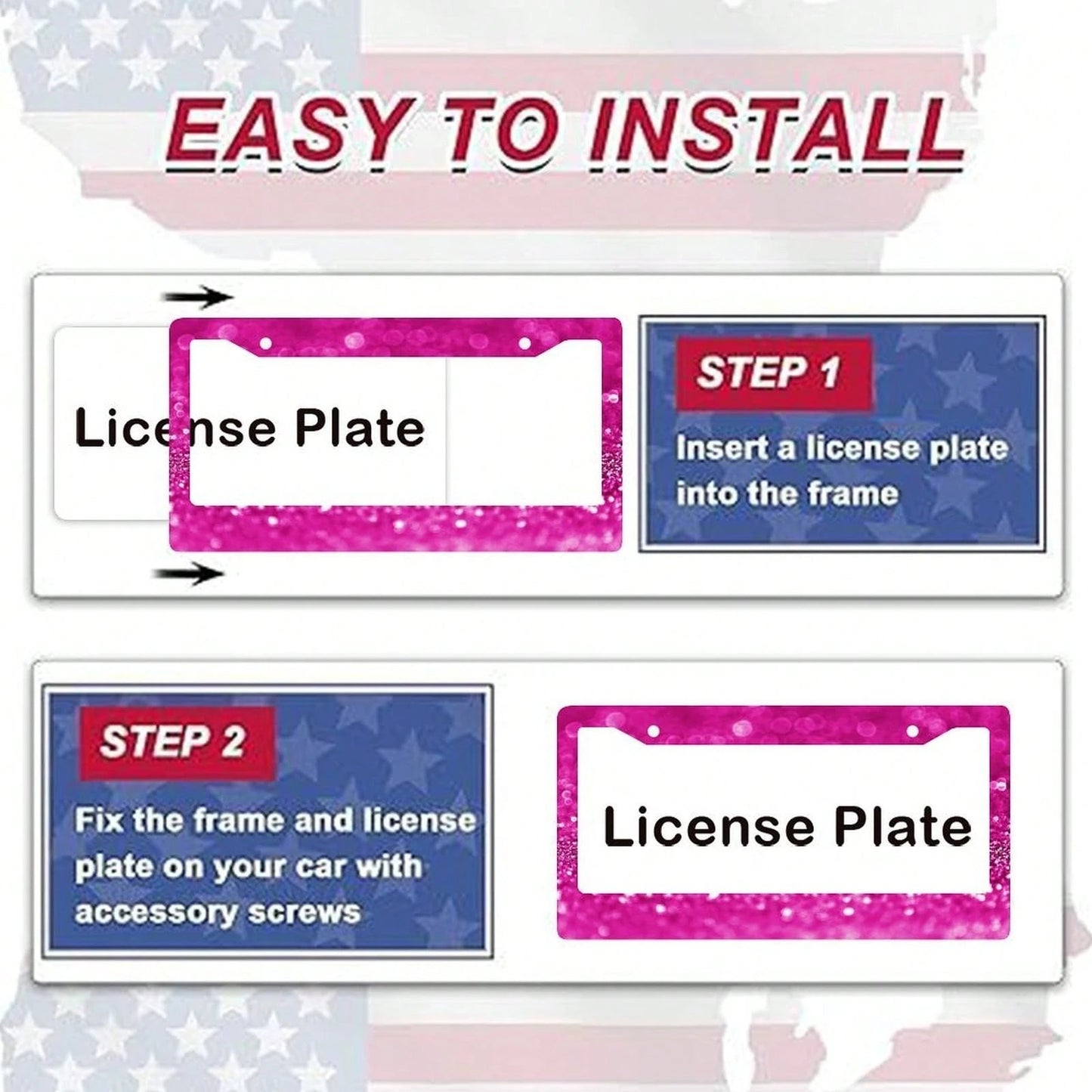 A Sturdy License Plate Frame, Rust-Proof And Adorned With Pink Sequins.Perfect For Front And Rear Plates, Easy To Install, Dimensions Are 6.3inch X 12.2inch (Compatible With The US And Canada)