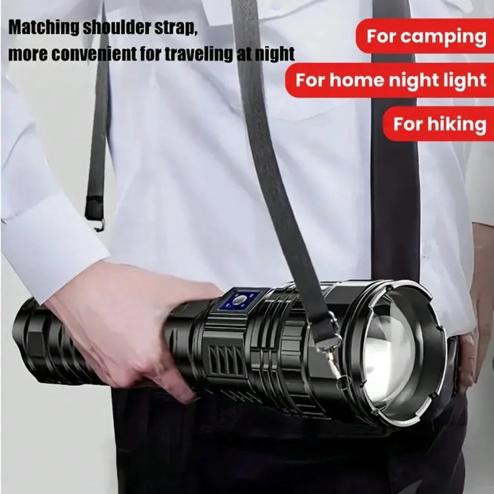 A Super- Bright LED Flashlight. This Is A Rechargeable P70 Handheld Flashlight With A 4500mah Battery, Featuring Adjustable Focus, Long- Lasting Battery Life, Fast- Charging Function, An Aluminum