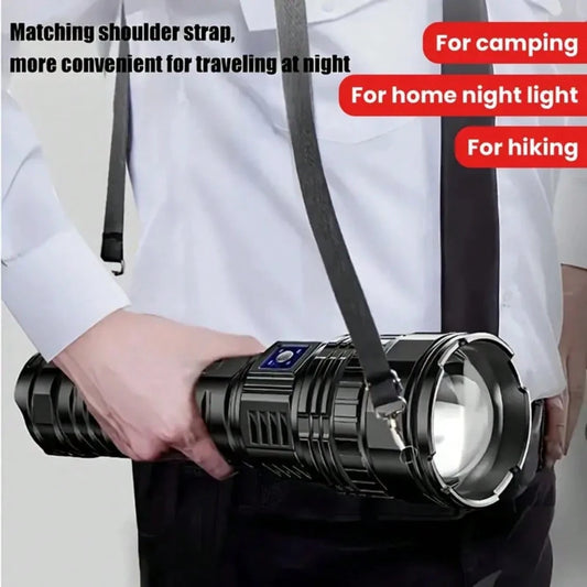 A Super- Bright LED Flashlight. This Is A Rechargeable P70 Handheld Flashlight With A 4500mah Battery, Featuring Adjustable Focus, Long- Lasting Battery Life, Fast- Charging Function, An Aluminum