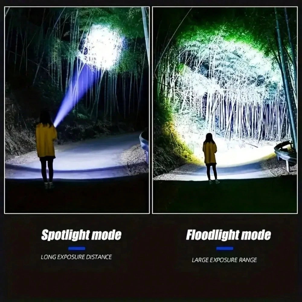 A Super- Bright LED Flashlight. This Is A Rechargeable P70 Handheld Flashlight With A 4500mah Battery, Featuring Adjustable Focus, Long- Lasting Battery Life, Fast- Charging Function, An Aluminum