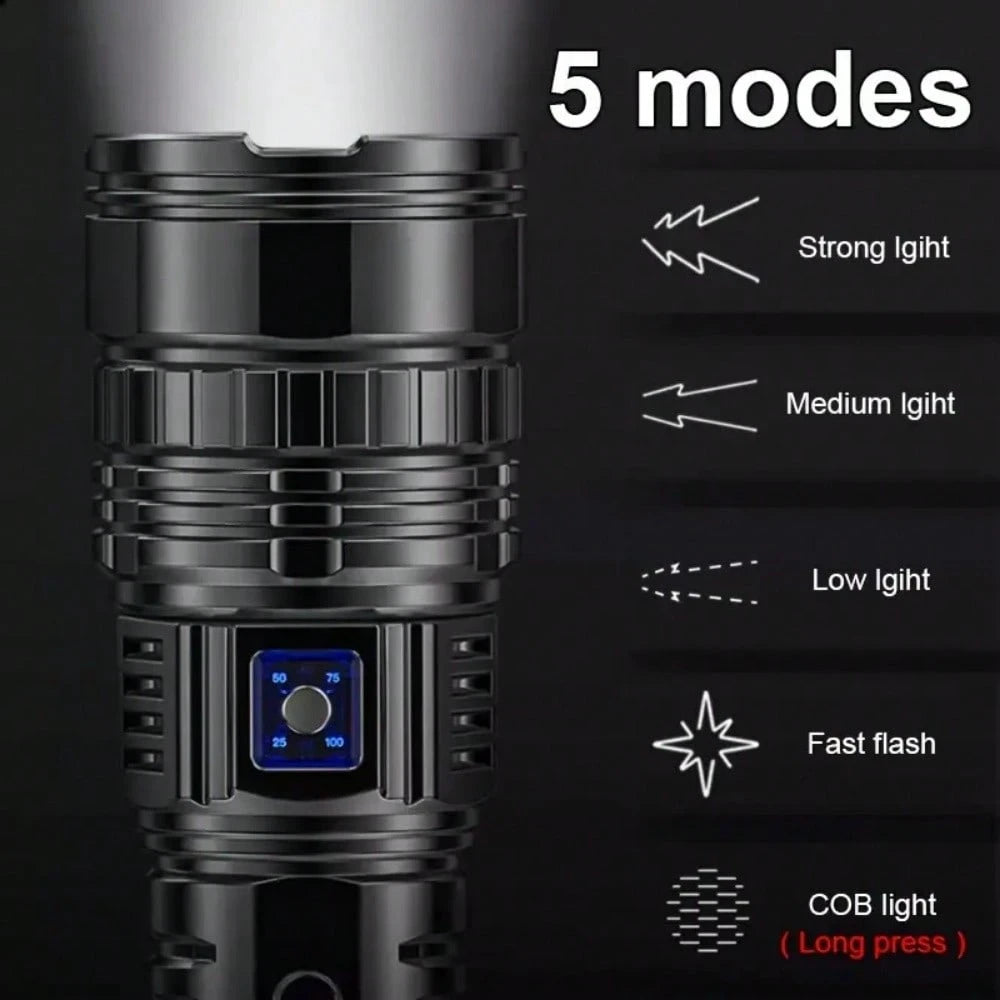 A Super- Bright LED Flashlight. This Is A Rechargeable P70 Handheld Flashlight With A 4500mah Battery, Featuring Adjustable Focus, Long- Lasting Battery Life, Fast- Charging Function, An Aluminum