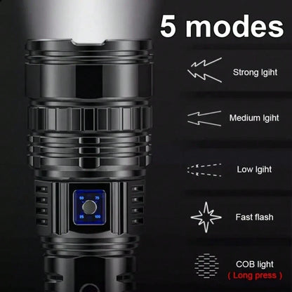 A Super- Bright LED Flashlight. This Is A Rechargeable P70 Handheld Flashlight With A 4500mah Battery, Featuring Adjustable Focus, Long- Lasting Battery Life, Fast- Charging Function, An Aluminum