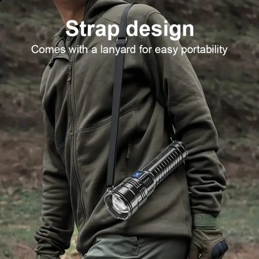 A Super- Bright LED Flashlight. This Is A Rechargeable P70 Handheld Flashlight With A 4500mah Battery, Featuring Adjustable Focus, Long- Lasting Battery Life, Fast- Charging Function, An Aluminum
