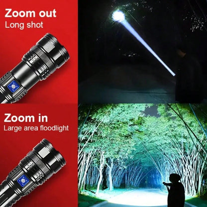 A Super- Bright LED Flashlight. This Is A Rechargeable P70 Handheld Flashlight With A 4500mah Battery, Featuring Adjustable Focus, Long- Lasting Battery Life, Fast- Charging Function, An Aluminum