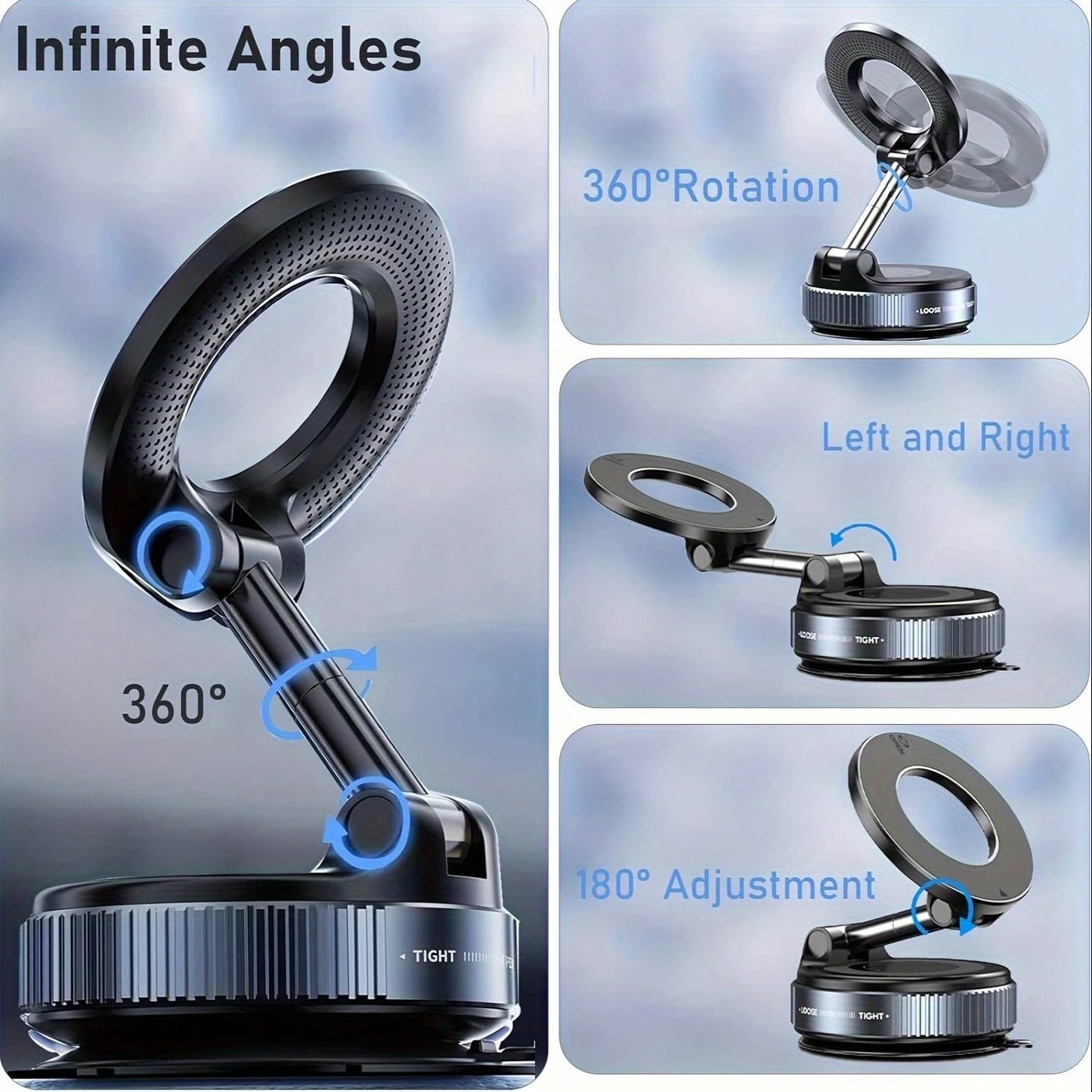 Adjustable Adhesive Car Dashboard Car Phone Holder 360° Rotating Magnetic Phone Holder, Foldable And Retractable, ABS Material, Not Waterproof, Suitable For Car/Shower/Travel/Gym/Smooth Mirror, Phone