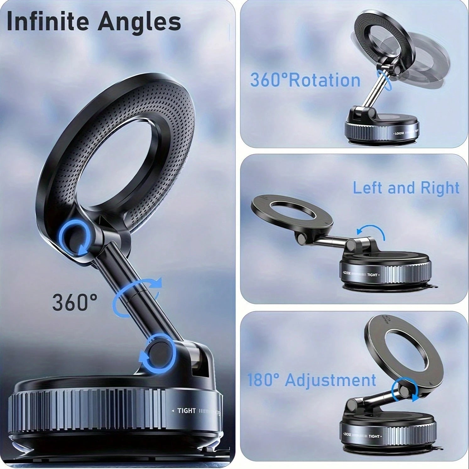 Adjustable Adhesive Car Dashboard Car Phone Holder 360° Rotating Magnetic Phone Holder, Foldable And Retractable, ABS Material, Not Waterproof, Suitable For Car/Shower/Travel/Gym/Smooth Mirror, Phone