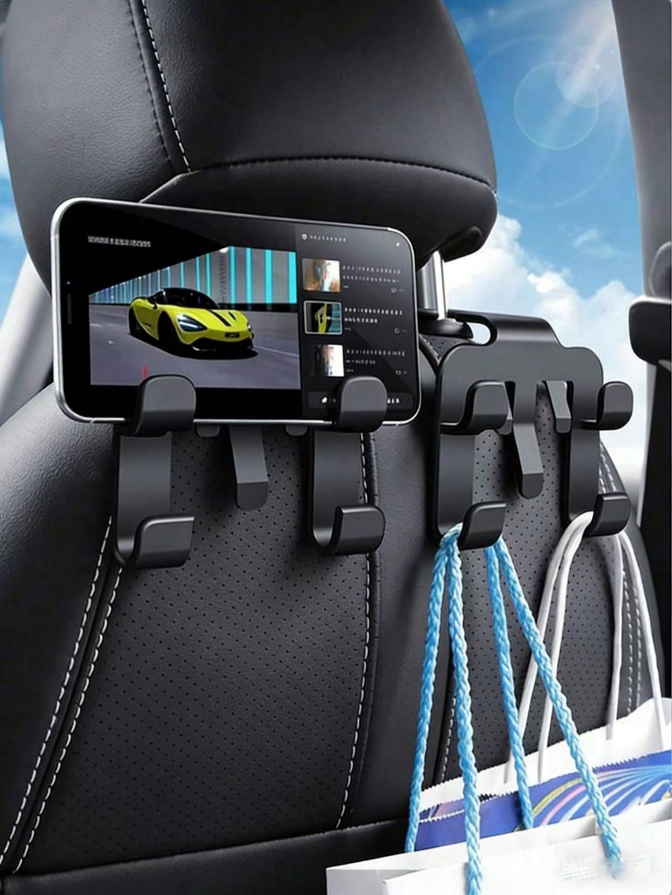 Adjustable Car Seat Back Hook, Phone Holder, Multi-Function Car Headrest Hook- Suitable For Phones, Wallets, Bags, Keys- Handheld Smart Phone Holder For Fixing Backseat Items. Car Accessories/Car St