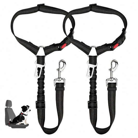 Adjustable Dog Car Seat Belt, Dual-Use Pet Car Leash With Headrest Restraint, Safety Dog Seatbelt For Vehicle, Nylon Dog Car Harness For Small Medium Large Dogs, Anti-Scratch Pet Travel Accessory, Dog