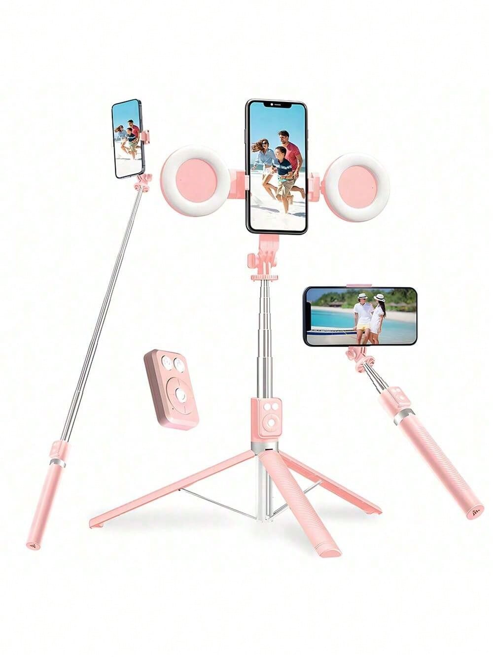 Adjustable Dual Color Temperature Fill Light Selfie Stick Tripod With Dual Fill Lights, Adjustable Dimming Knob, For Makeup, Live Streaming, YT Videos, TK, Photography, Compatible With Cameras & Smart