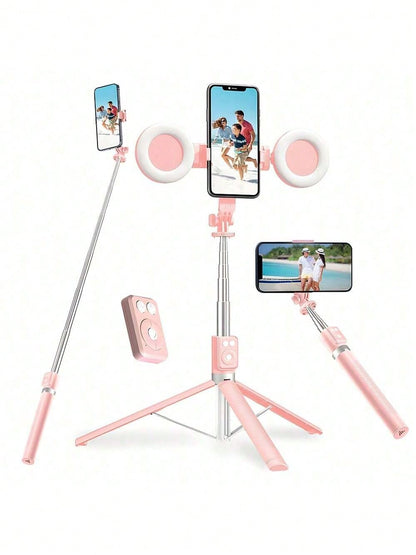 Adjustable Dual Color Temperature Fill Light Selfie Stick Tripod With Dual Fill Lights, Adjustable Dimming Knob, For Makeup, Live Streaming, YT Videos, TK, Photography, Compatible With Cameras & Smart