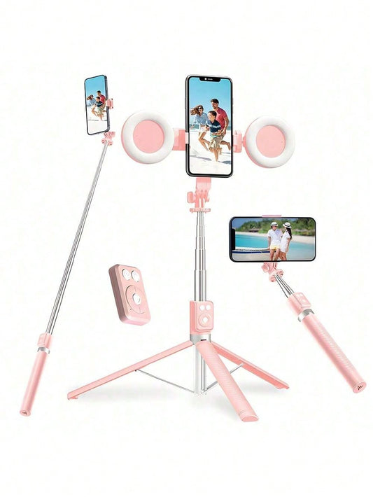 Adjustable Dual Color Temperature Fill Light Selfie Stick Tripod With Dual Fill Lights, Adjustable Dimming Knob, For Makeup, Live Streaming, YT Videos, TK, Photography, Compatible With Cameras & Smart
