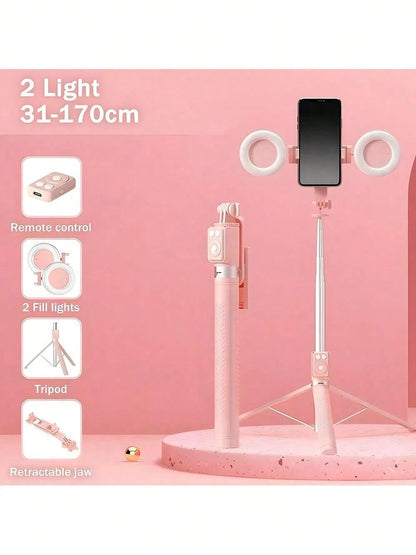 Adjustable Dual Color Temperature Fill Light Selfie Stick Tripod With Dual Fill Lights, Adjustable Dimming Knob, For Makeup, Live Streaming, YT Videos, TK, Photography, Compatible With Cameras & Smart