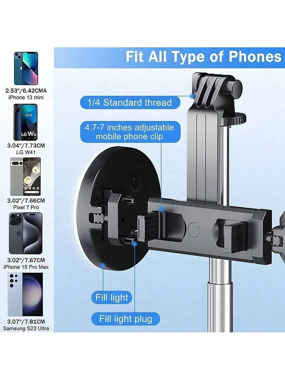 Adjustable Dual Color Temperature Fill Light Selfie Stick Tripod With Dual Fill Lights, Adjustable Dimming Knob, For Makeup, Live Streaming, YT Videos, TK, Photography, Compatible With Cameras & Smart