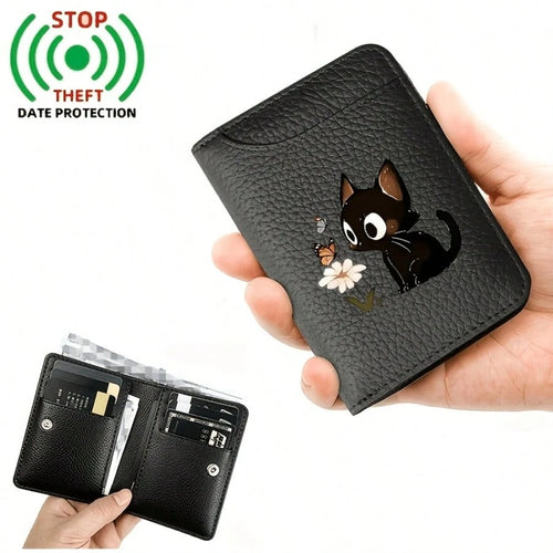 Adorable Kitten Floral Graphic Unisex Light Thin Card Bag With Two Fold Buckle Creditcardwallet Small Wallet PortableBankCardMother's Gift Lady's Gift