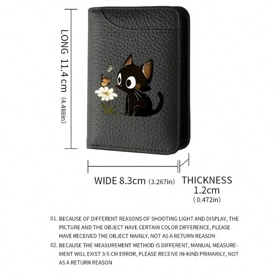 Adorable Kitten Floral Graphic Unisex Light Thin Card Bag With Two Fold Buckle Creditcardwallet Small Wallet PortableBankCardMother's Gift Lady's Gift