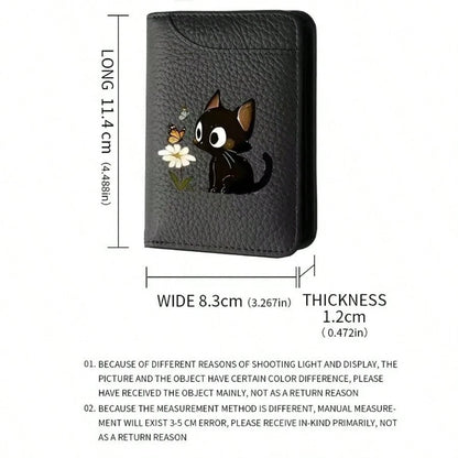 Adorable Kitten Floral Graphic Unisex Light Thin Card Bag With Two Fold Buckle Creditcardwallet Small Wallet PortableBankCardMother's Gift Lady's Gift