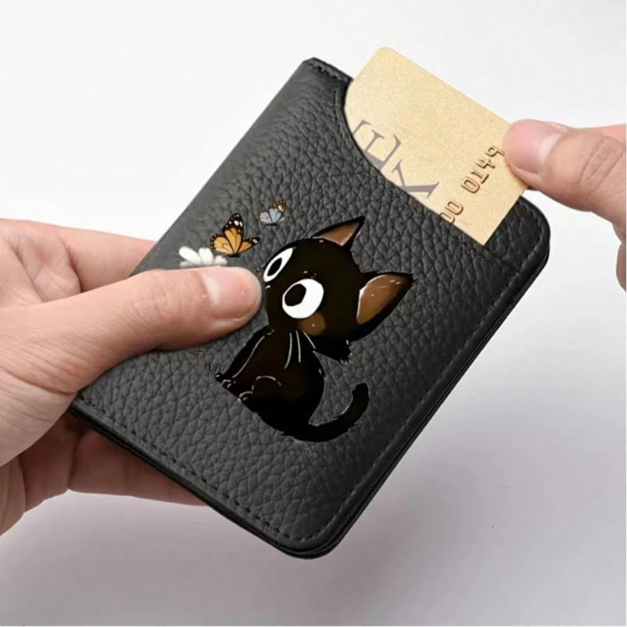 Adorable Kitten Floral Graphic Unisex Light Thin Card Bag With Two Fold Buckle Creditcardwallet Small Wallet PortableBankCardMother's Gift Lady's Gift