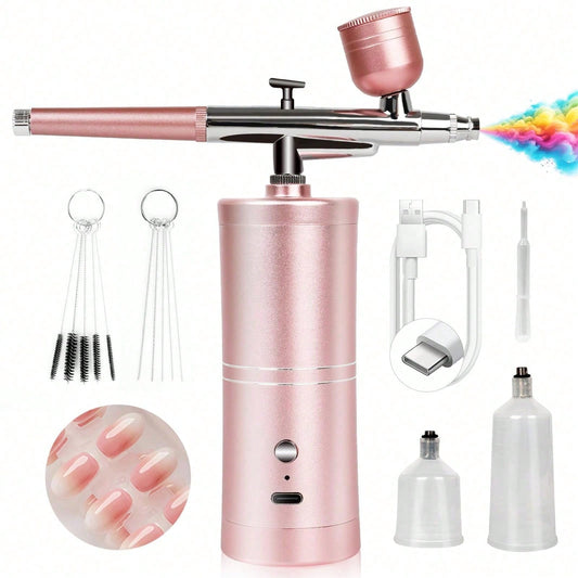 Airbrush Kit With Compressor- 48PSI High-Pressure, Non-Clogging Air Brush Set Cordless Rechargeable With 0.25mm Nozzle And Cleaning Brush For Nail Art, Makeup, Painting, And Cake Decorating