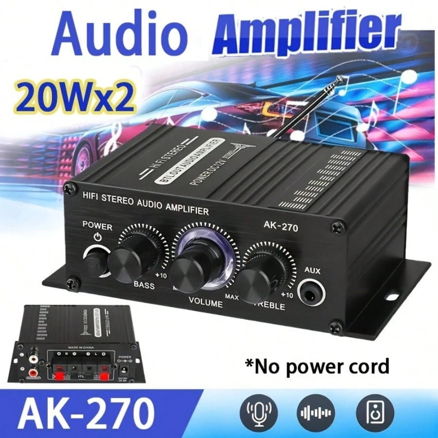 AK270 Car MP3 Mini 2-Channel Stereo 12V Amplifier Audio Amplifier Home Theater Audio System High Definition Audio Amplifier (Excluding Power Cord) Is Suitable For Car/Home Audio System.