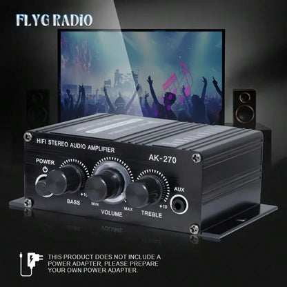 AK270 Car MP3 Mini 2-Channel Stereo 12V Amplifier Audio Amplifier Home Theater Audio System High Definition Audio Amplifier (Excluding Power Cord) Is Suitable For Car/Home Audio System.