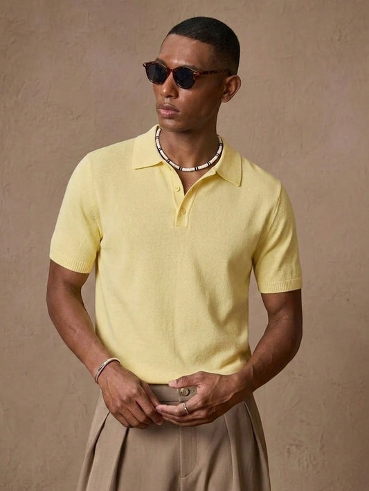 AKNOTIC Men's Knitted Elastic Fitted Casual Short Sleeve Polo Shirt,Suitable For Summer,Vacation,Daily Wear,Party,Couple Matching,Father's Day Gifts