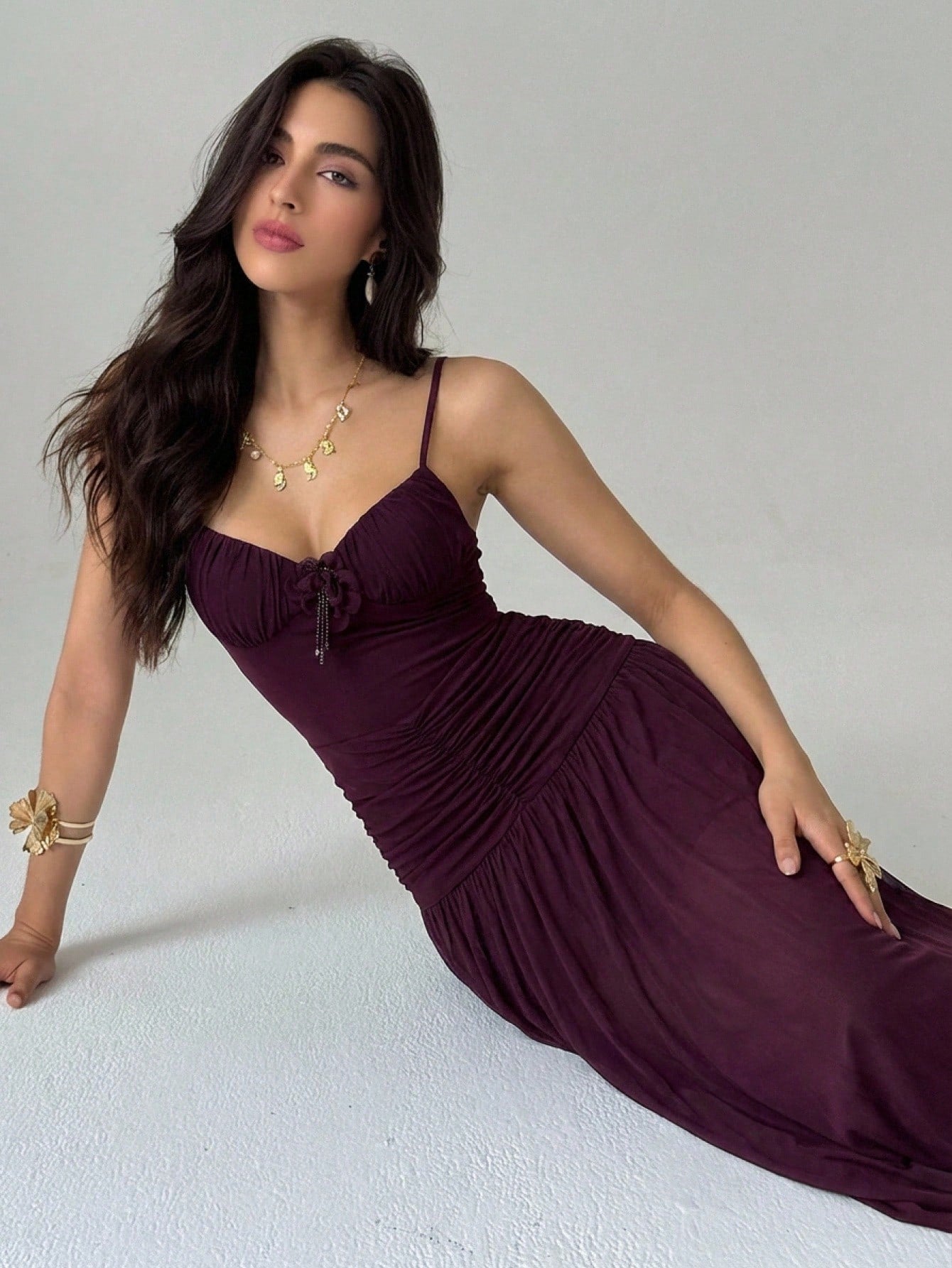 Aloruh Burgundy Spaghetti Strap Mesh Knit Maxi Dress,Summer Elegant Wedding Guest Dress For Women, Formal Date Night Party Graduation Dress